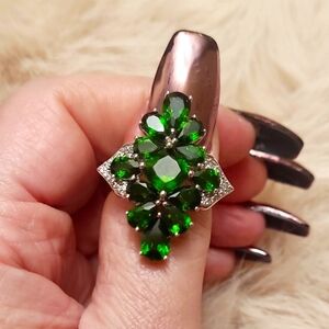 6.92CTW Rare Cushion Russian Chrome Diopside & Zircon Sterling Silver Ri…